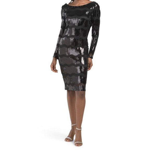 Nanette Lepore Womens Black Sequin Long Sleeve Sheath Cocktail Dress Sz 10 New - Picture 1 of 9